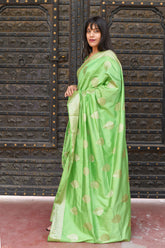 Kavvya Pista Green Soft & Lightweight Raw Silk Weaving Saree KAVVYA